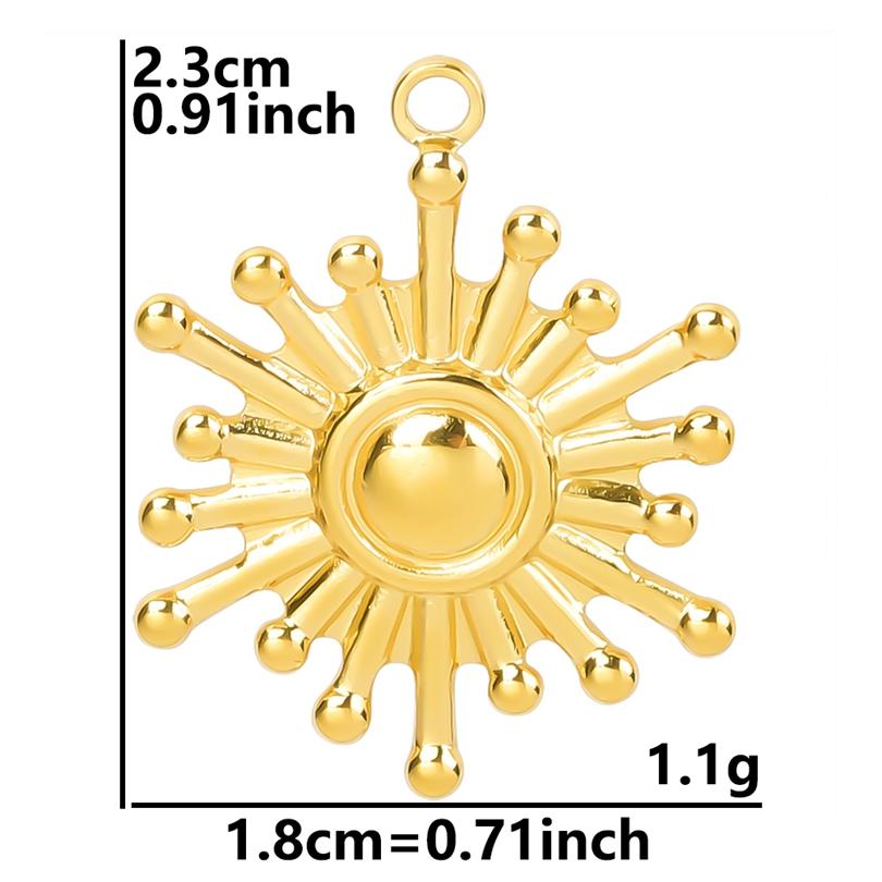 6pcs Real Gold Plated Sun Charms For Jewelry Making Supplies Stainless Steel Charm Pendants Heart Moon Thread Sunshine Material