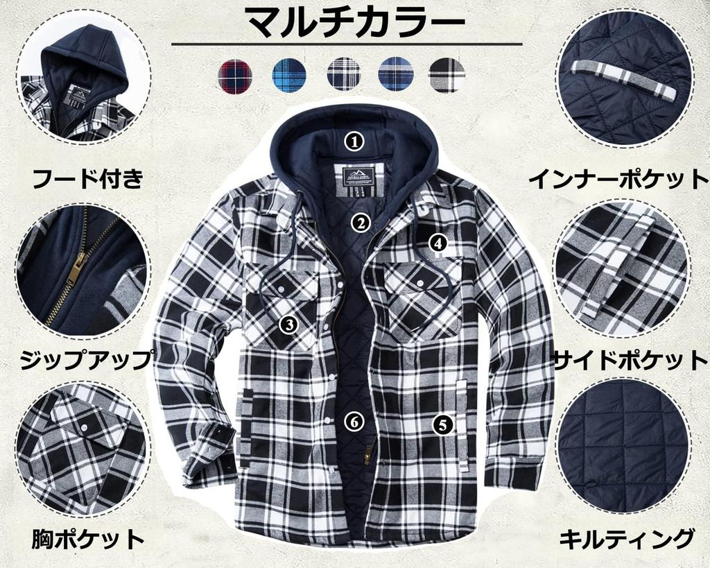 KEFITEVD Large Cold Weather Hooded Long Check Loose Motorcycle XL Men's Jacket, Size, Rider's Jacket, Windproof, Pockets, Shirt, Sleeve, Pattern, Fit,