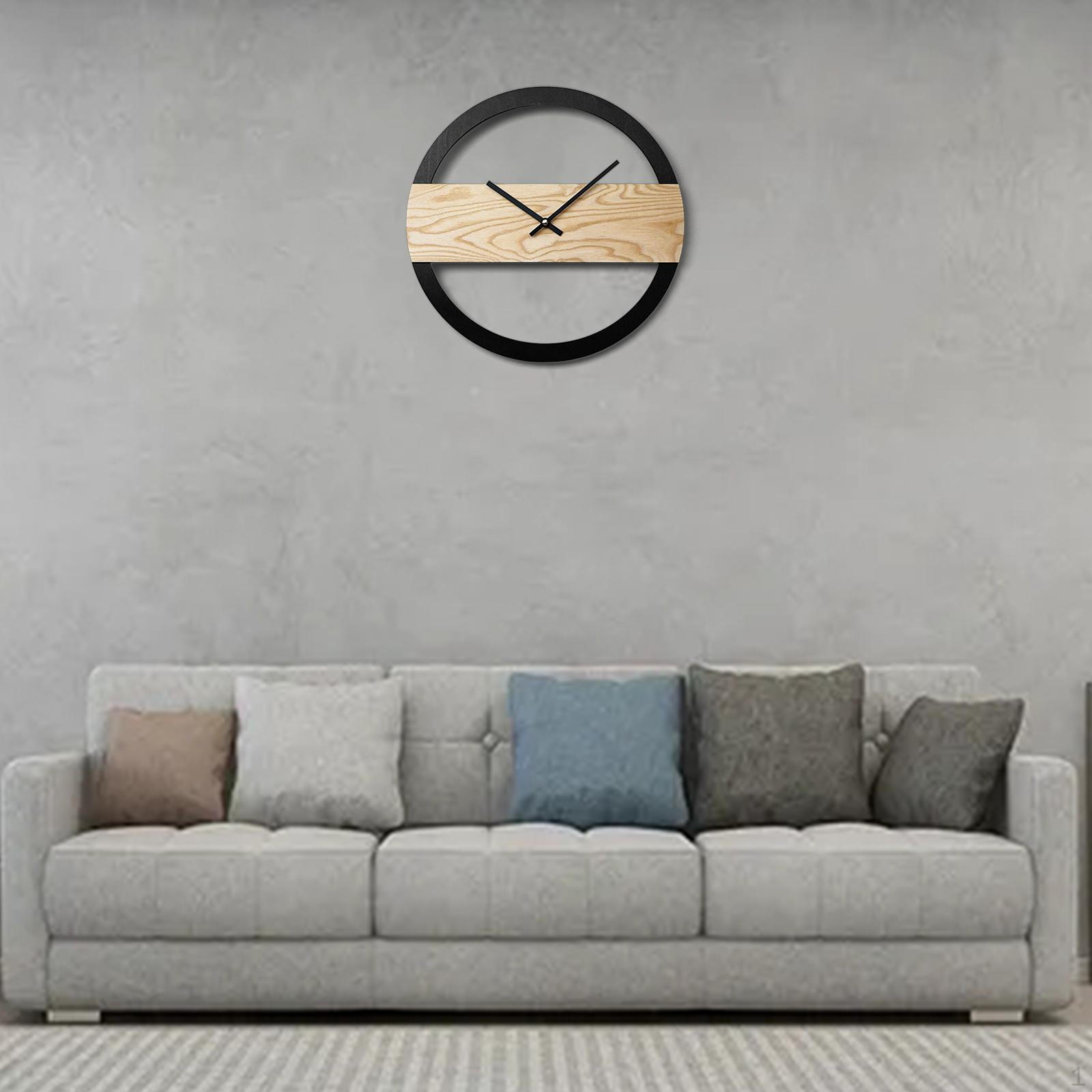 

12 Inch Round Wooden Clock Large Wall Clocks Analog Battery Operated Non Ticking For Living Style 2