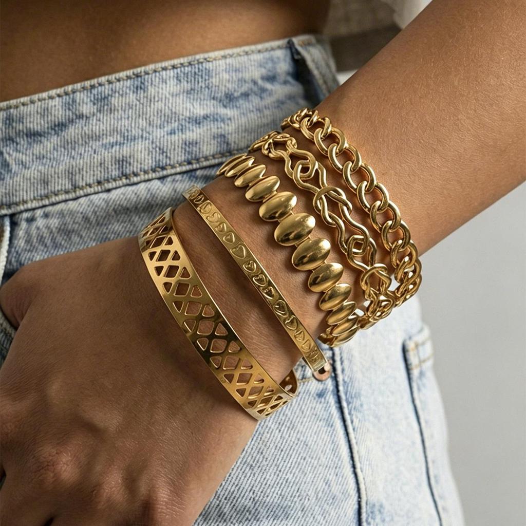 Europese & Amerikaanse Mode Geometrische Meerlaagse Gedraaide Armband Set - 10 Stuks