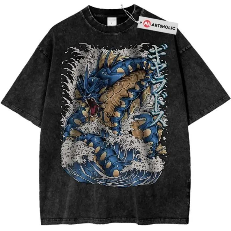 Vintage Gyarados Pokemon Washed T Shirt Anime Graphic Tee Unisex Oversized S разноцветный