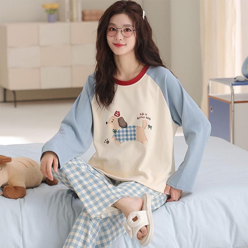 Douyin Live Pajamas Women's Round Neck Can Be Worn Outside, Autumn Simple Casual Style Women's Long-sleeved Loungewear Casual Suit