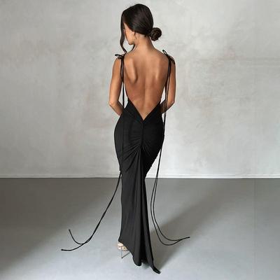 Moterų vasarinis spagečių dirželis Seksuali Maxi be nugaros, elegantiška gimtadienio Vestido klubo suknelė vakarėliui