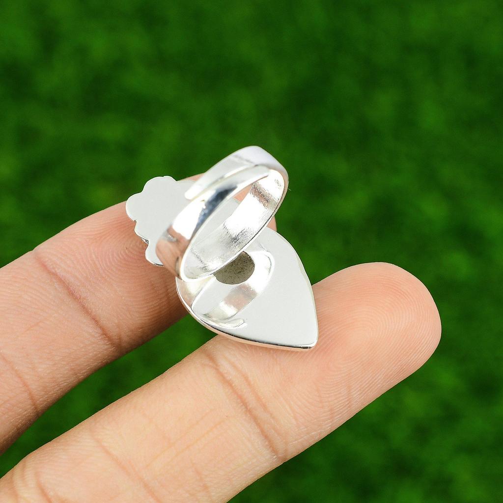Natural Rainbow Moonstone Multi Stone Flower White Adjustable Ring 925 Silver