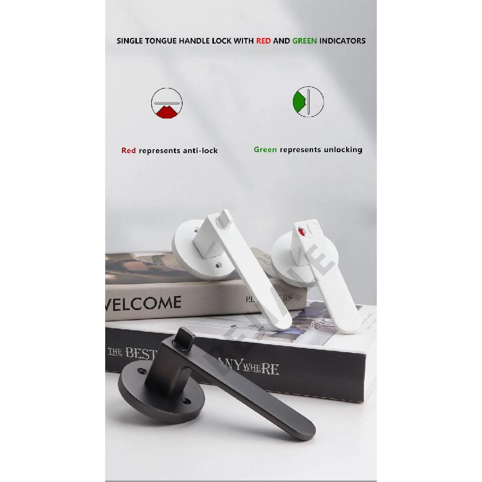 Indoor Door Indication Lock Household Keyed Three-lever Handle Lock White Bathroom Occupied or Unoccupied Door Handle