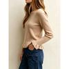 VEZFAA Women's Fashion Casual Fall Winter Solid Color Print Long Sleeve O-Neck Sweaters
