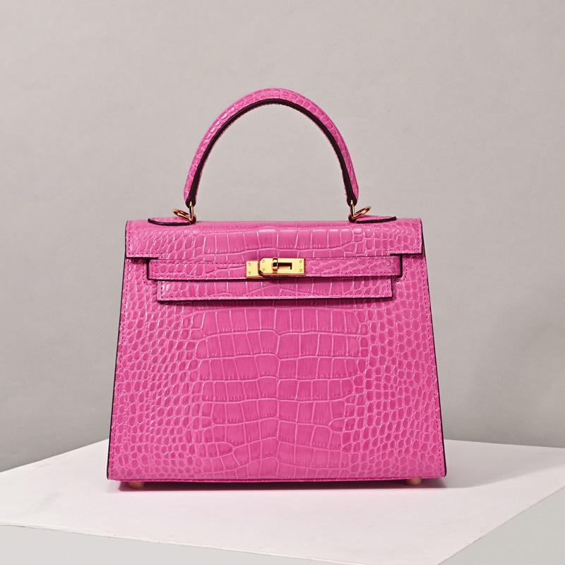Matte Crocodile Pattern Genuine Leather Kelly Bag - Versatile Handbag, Shoulder, and Crossbody Style