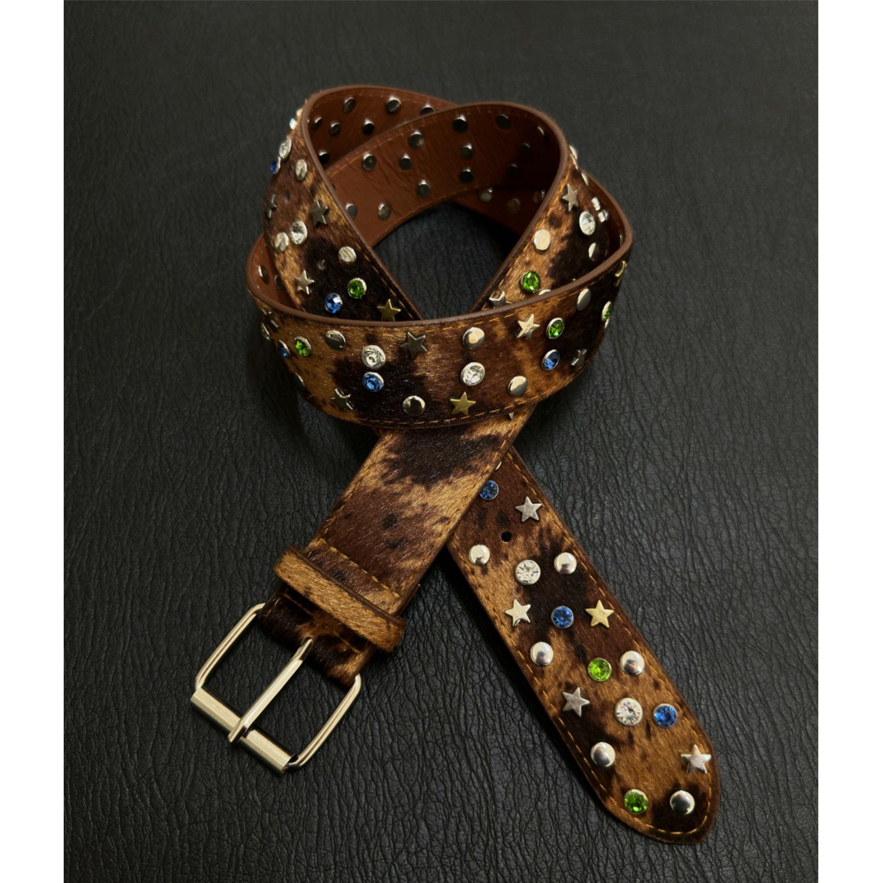 Ainworth Texture Star Colored Diamond Rivet Horsehair Belt Street Vintage Niche Men s and Women s Belt