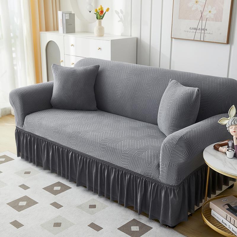 1Pcs  Jacquard Elastic Sofa Cover With Skirt All-Inclusive Sofa Cover for Living Room 1/2/3/4 Seater