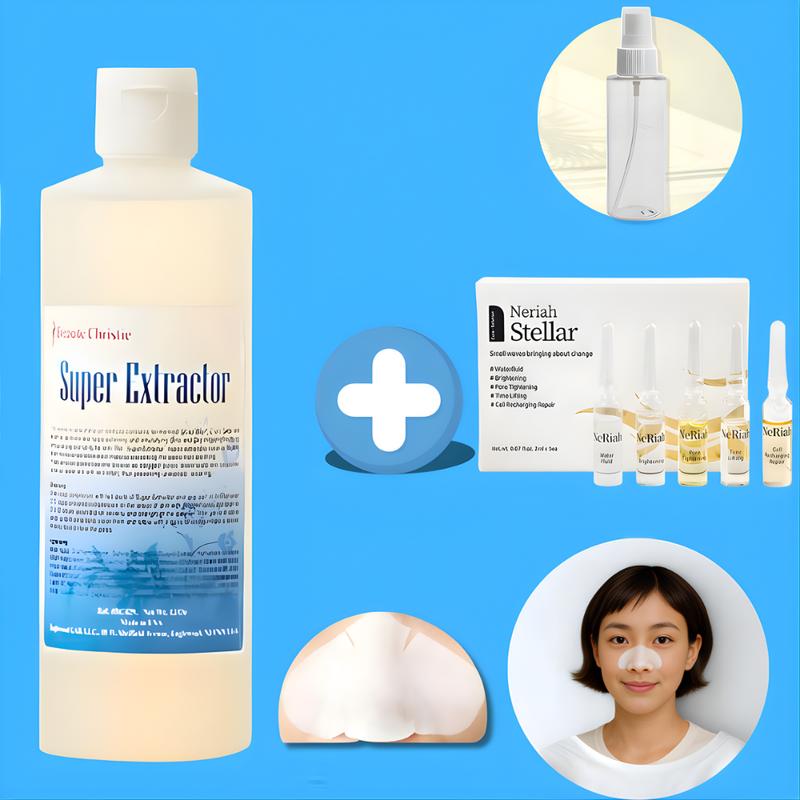 Super X Lotion (Super-Extraktor) 350ml + 5 Porenverfeinernde Ampullen + 100 Wattepads + Leere Flasche Mitesser-Talg-Erweicherer Beaute Christie