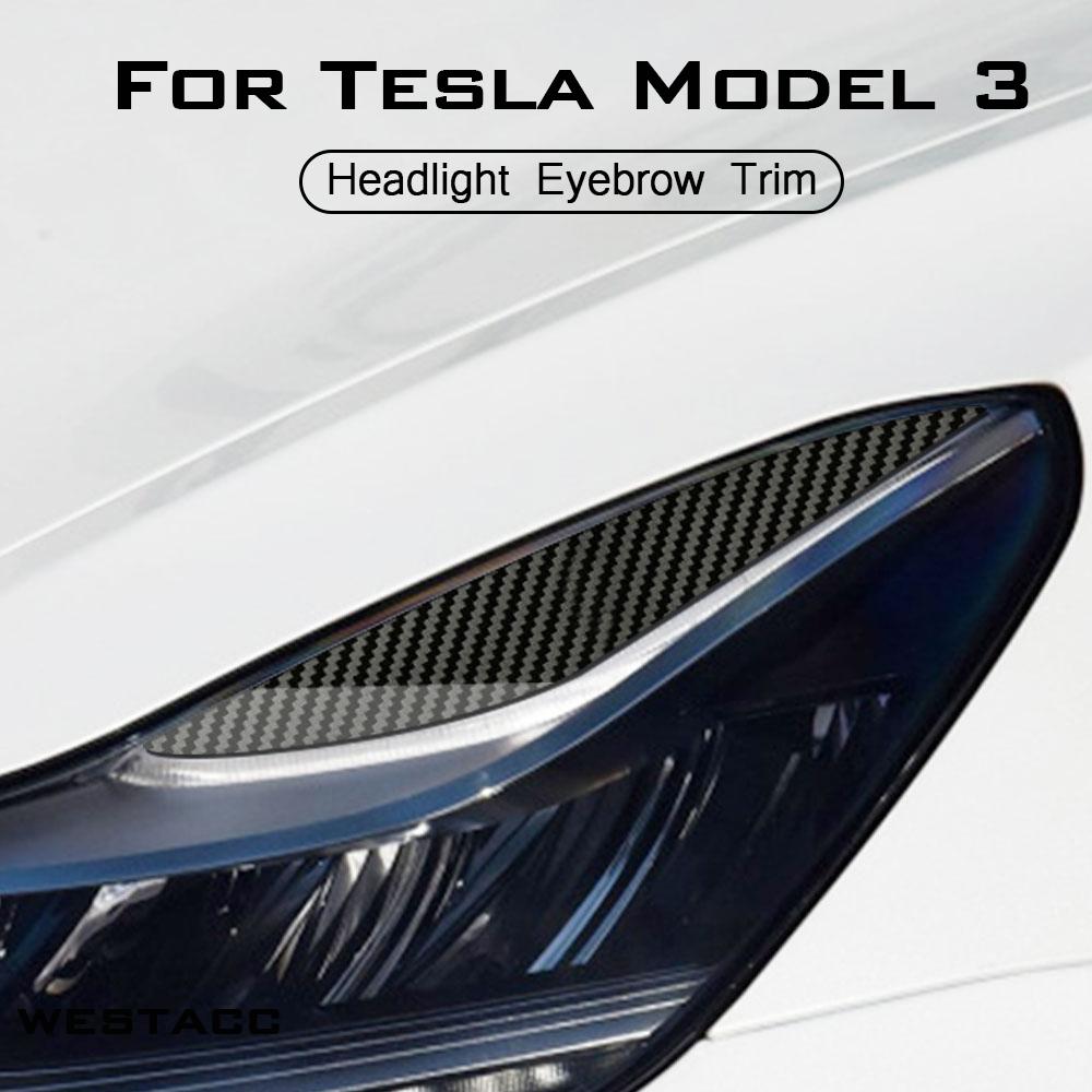 2Pcs Car Headlight Headlamp Front Lamp Eyebrow Sticker Eyelid Decoration Trim for Tesla Model 3 2016 -  Styling