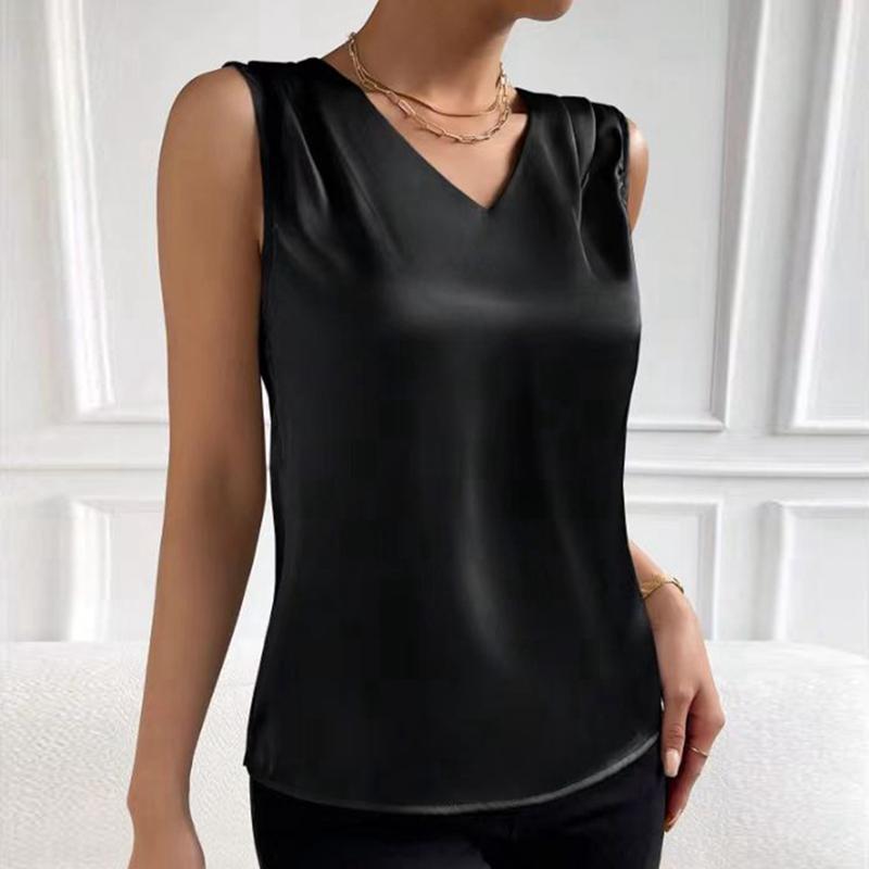Women's V-neck Satin Vest Casual Sleeveless Shirt