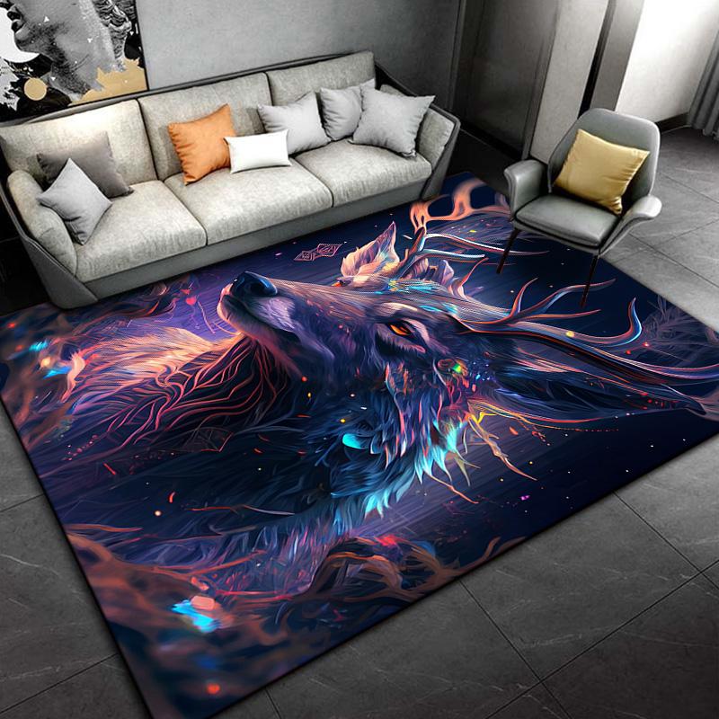 3D Cartoon Nordic Elk Reindeer Area Rug,Carpet Rug for Living Room Bedroom,Child Play Non-slip Floor Mat Sofa Doormat Decoration
