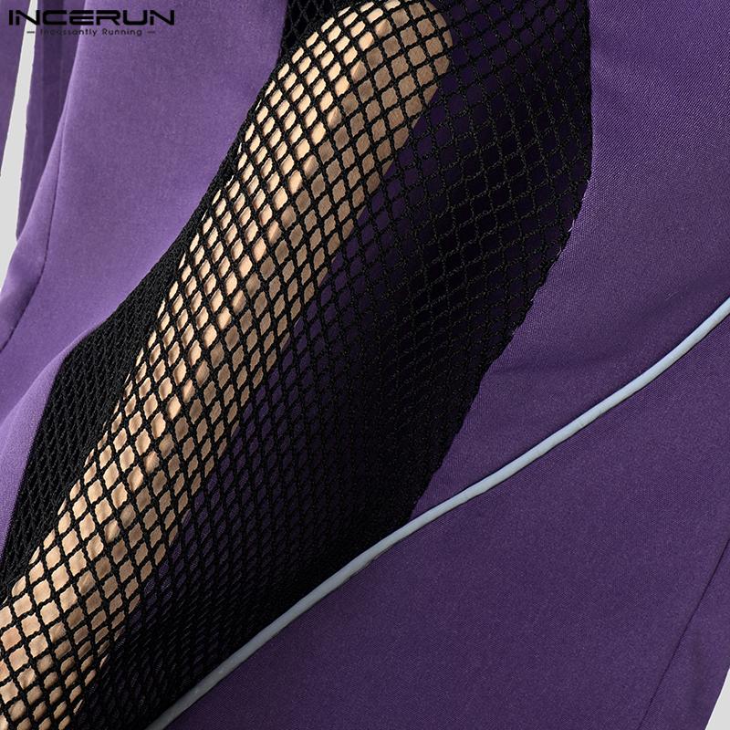 INCERUN Pánské dlouhé kalhoty se stahovací gumou v pase, ležérní kalhoty s třásněmi, patchwork ze síťoviny