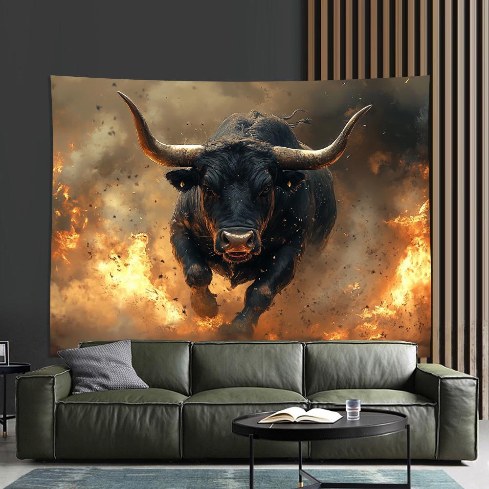 VIKAMA Wild Bull Tapestry Flame Mane Living Room Studio Bar Decoration Modern Light Luxury Style Wall Decorations