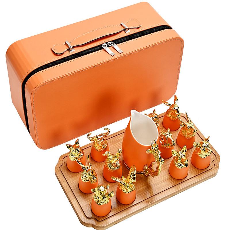 Ceramic Zodiac with Divider, White Cup, Travel Tea Set, Wine Party Activity, Festival Gift