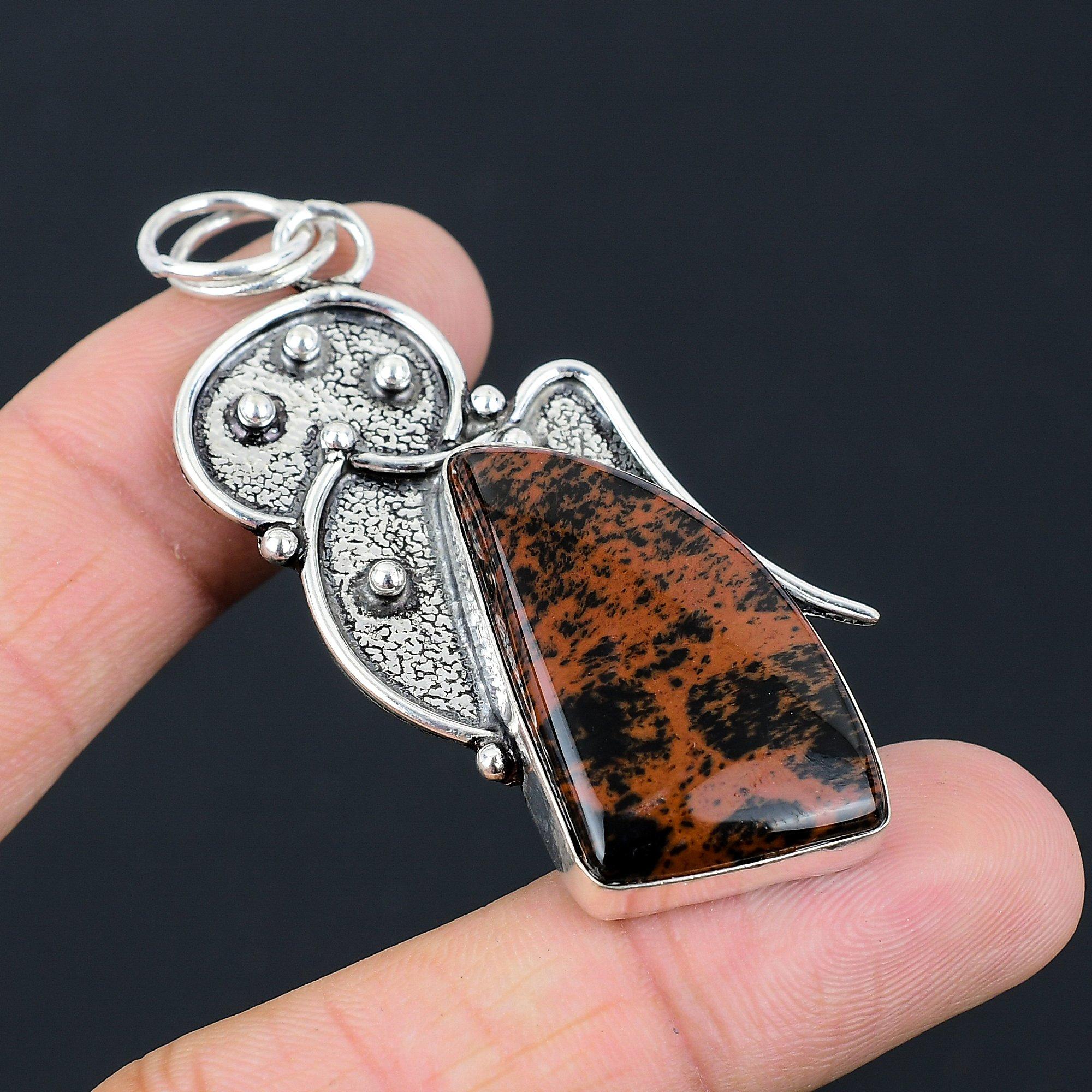 Birthday Gift For Her Natural Mahogany Obsidian Gemstone Pendant 925 Silver