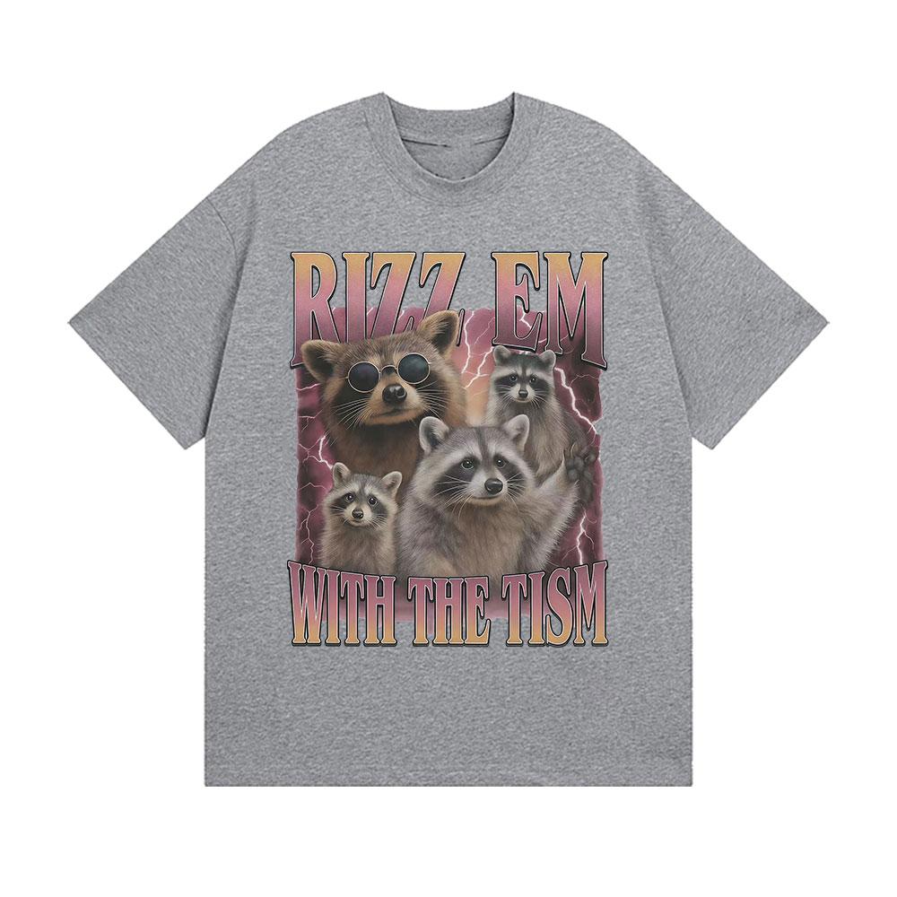 Rizz ze met de Tism Vintage Grafische T-shirts Grappige Raccoon Esthetiek Kleding T-shirt Mannen Zomer Oversized Katoenen T-shirt