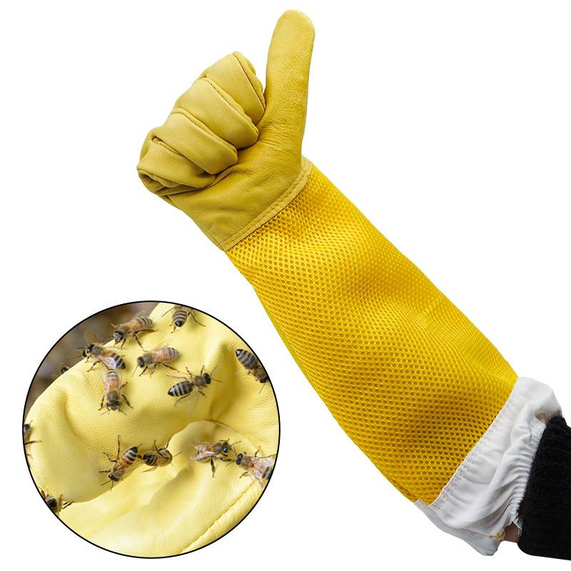 A Pair Of Protective Beekeeping Gloves Net Goatskin Bee Keeping Vented Long Protective Sleeves Beekeeping Equipment And Tools