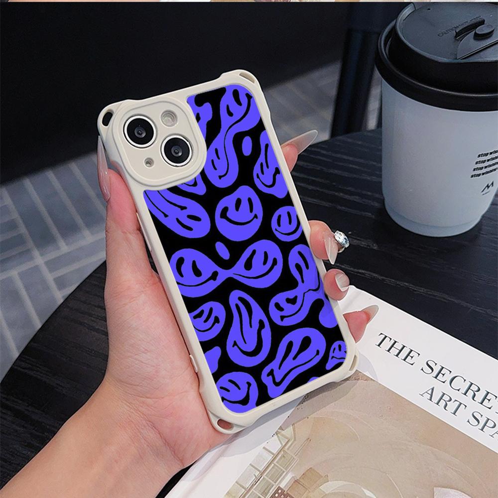 Ae88 Lovely Smiley Art Soft Phone Cases for iPhone 16 15 14 13 12 11 Pro Max XR with Wrist Strap Lanyard Corner Protection Back Cover