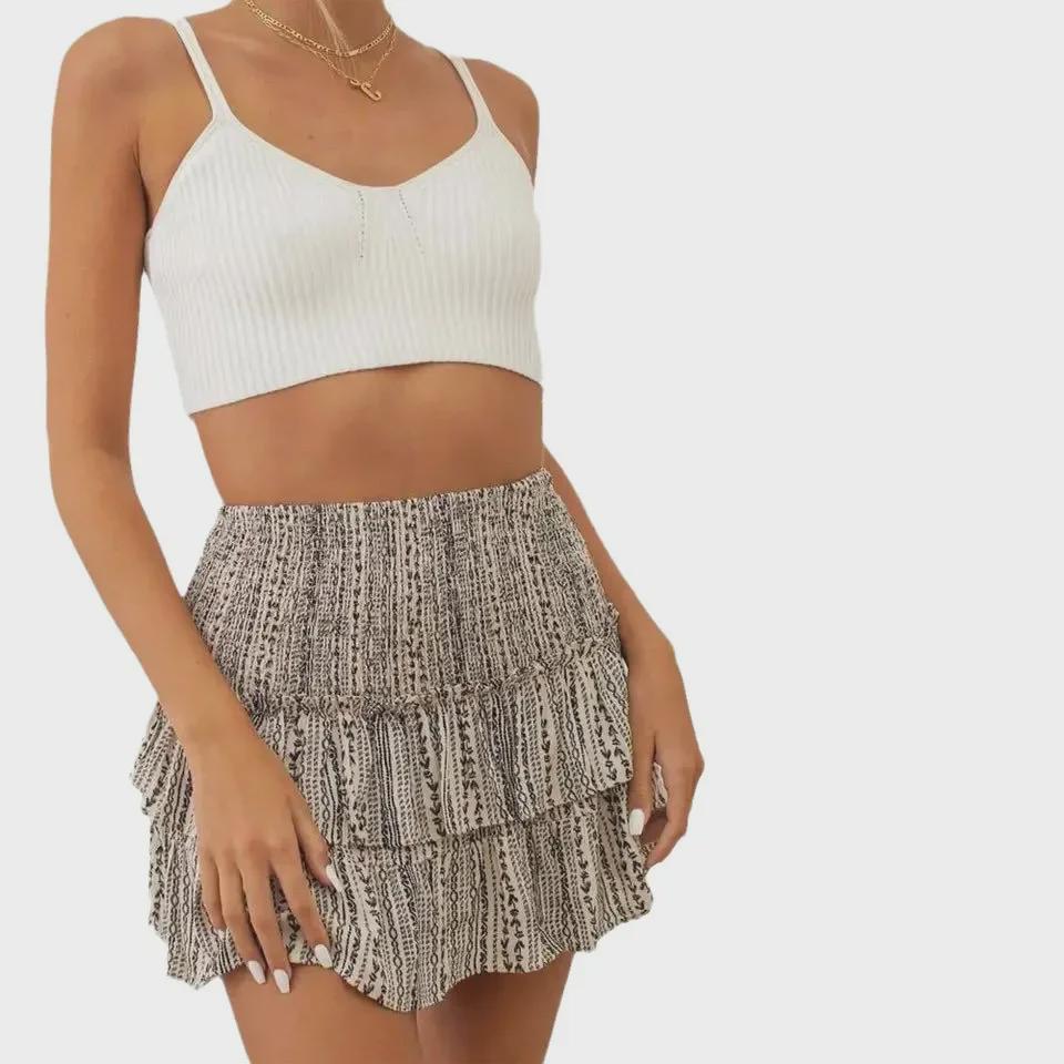 2023 Women's Pleated Ruffle Mini Skirt - Floral Print, 13 Colors Available
