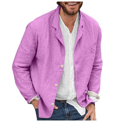(SU)Men's Spring And Autumn Fashion Casual Cotton Linen Solid Color Loose Suit Jacket