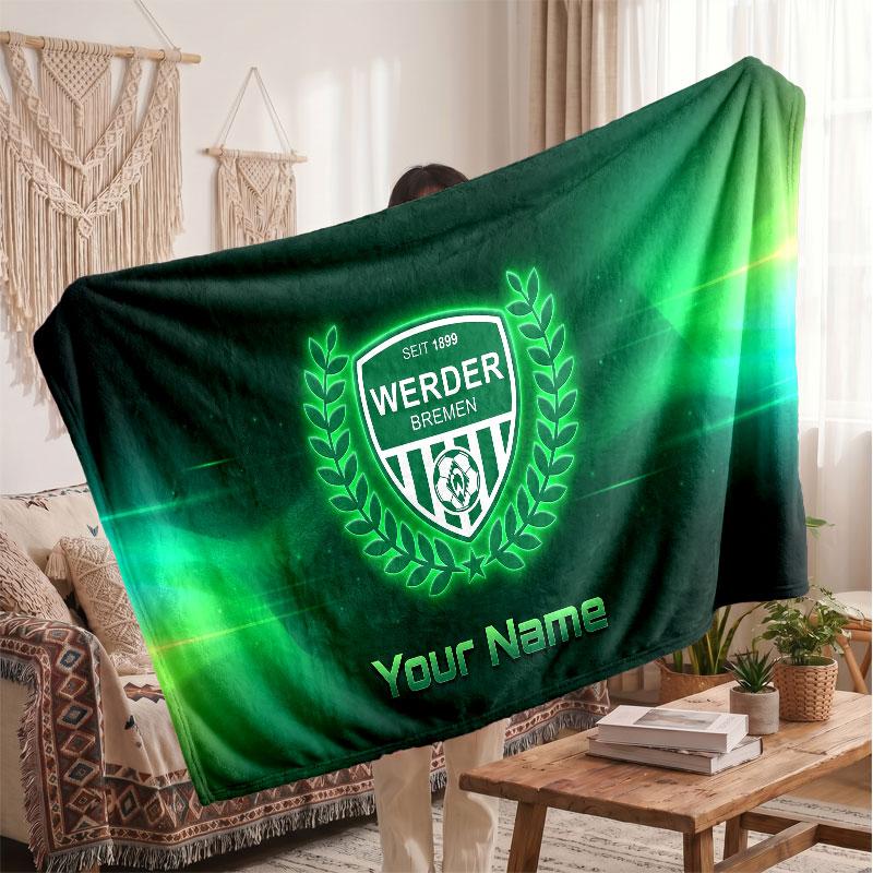 Werder Bremen FC Personalized Fleece Blanket With Football Logo, Custom Name Text Soft Warm Home Throw Blanket
