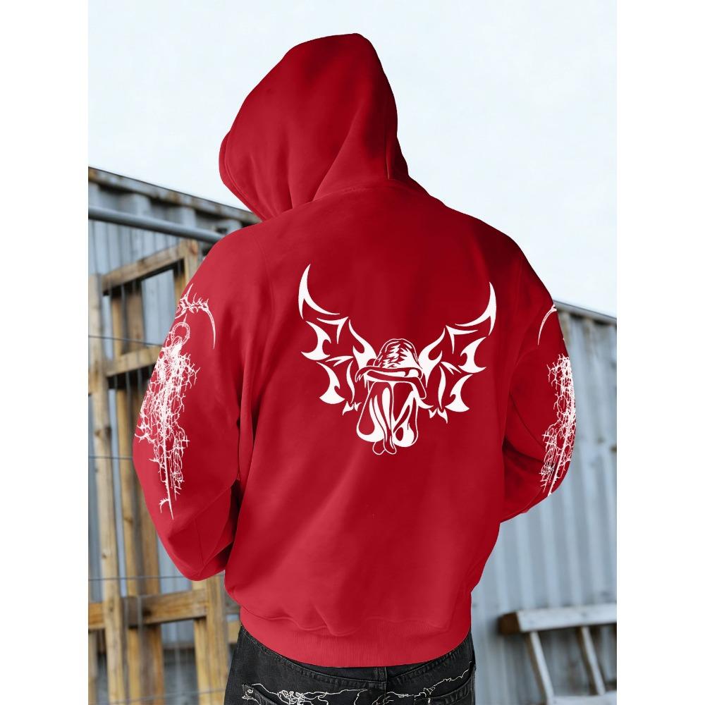 

Autumn Winter Trendy Men s Vintage Streetwear Hooded Sweatshirt with Gothic Design, Featuring Demon Wings and Thorns Print on the Back XXL