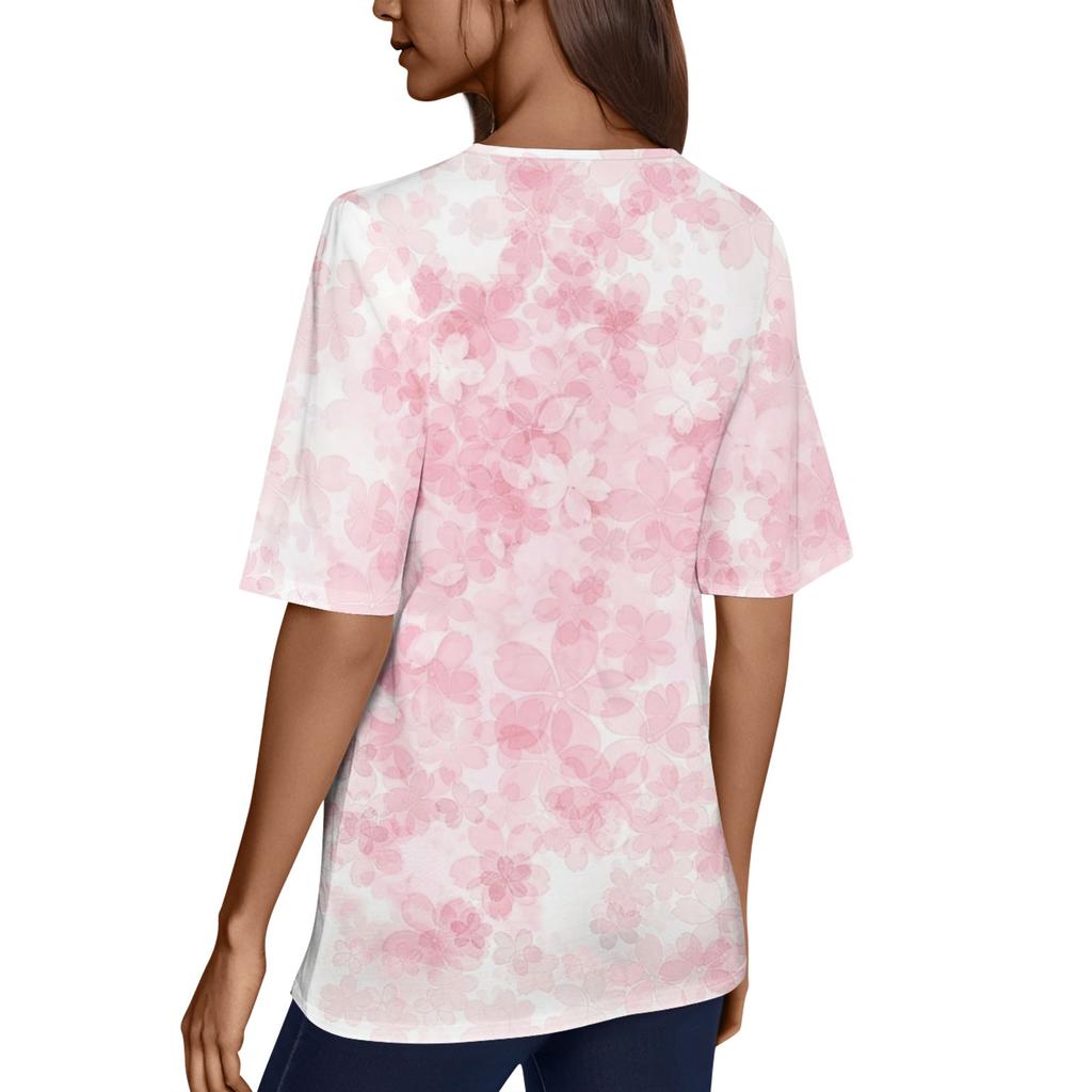 Women's V Neck T Shirts Half Sleeve Tops Printed Casual Summer Tees T Shirt Blouse