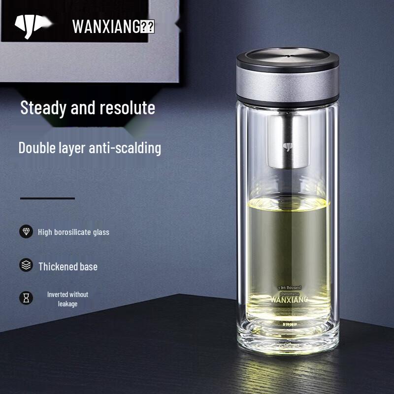 WANXIANG Double-Layer Glass Tea Cup with Filter & Lid