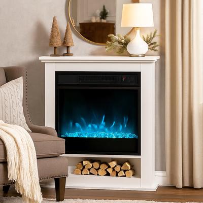 1800W Electric Fireplace, Decorative Faux Fireplace, 9-color Flame Effect and 5 Brightness Levels, 62.5x20x72.5cm, White