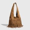 Women's large-capacity frosted leather bag, 2024 new casual style, popular this year, crossbody, handbag, commuter, tassel, underarm bag