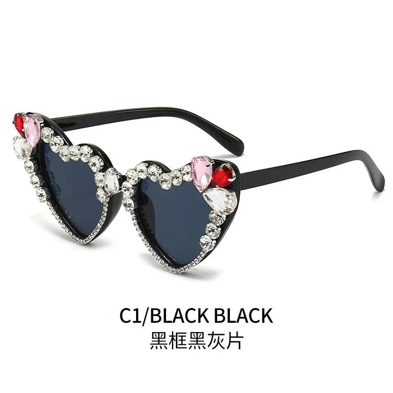 

Cat Eye Sunglasses for Women Handmade Inlaid Imitation Diamond Style Shiny Sunglasses чёрный