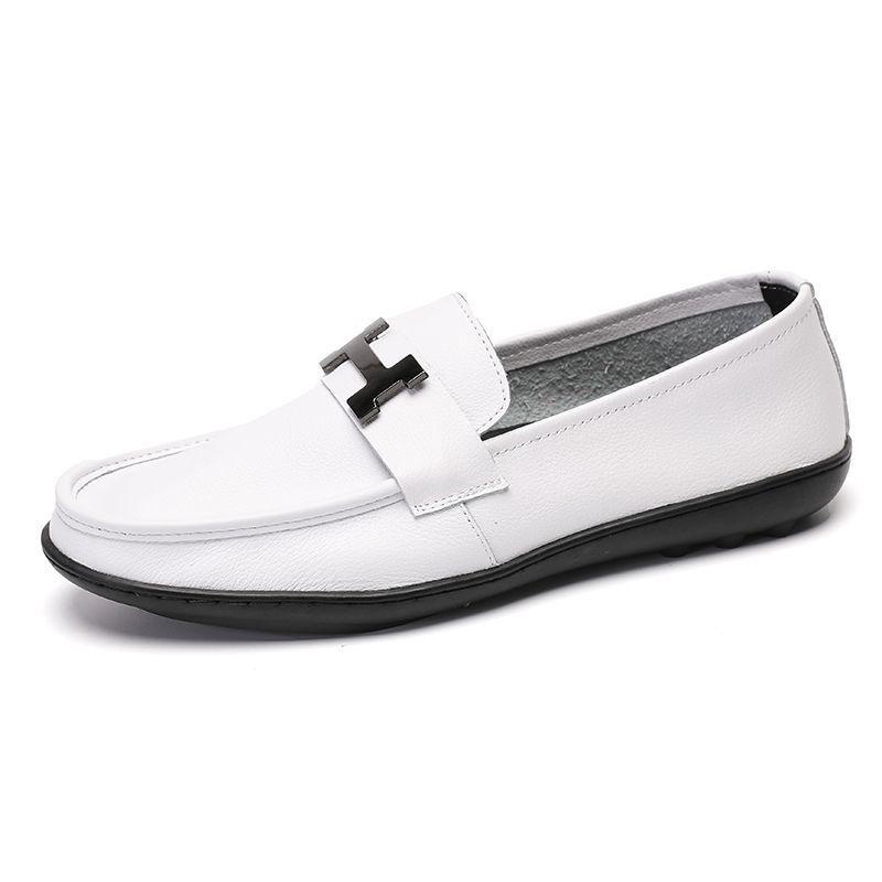 

Летняя однослойная повседневная кожаная обувь мягкая подошва мягкая поверхность легкая обувь-лодочки для молодых водителей дышащая обувь мужская 40 белый