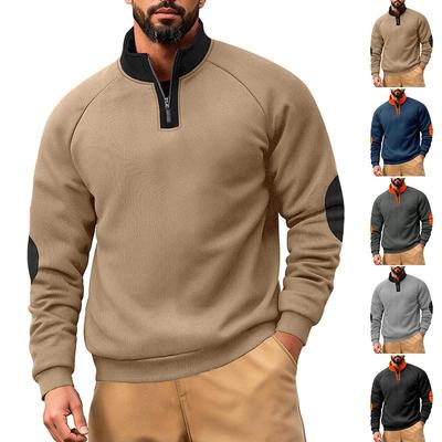 Men's Loose And Casual Two-color Fleece Stand-up Collar Pullover, Half-zipper Long-sleeved Sweatshirt