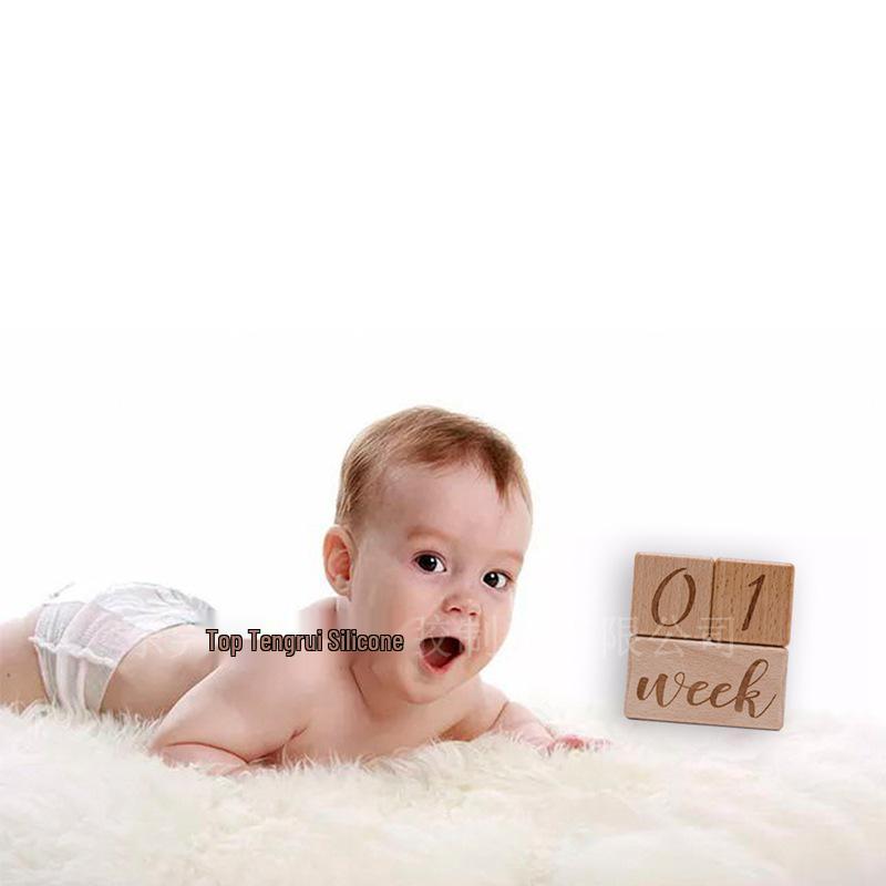 Träblock för baby-milepålare - Fotorekvisita för nyfödda & Tillväxtminne