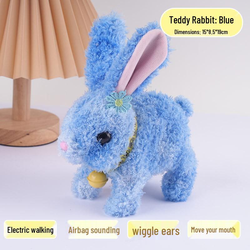 Plush Interactive White Rabbit Toy - Walking, Talking, Ear-Wiggling, Mouth-Moving Long-Haired Pet Simulation.