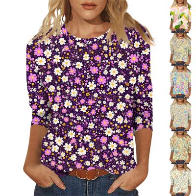Ladies' Fashionable And Casual Seven Quarter Sleeve Floral Print Pullover Top