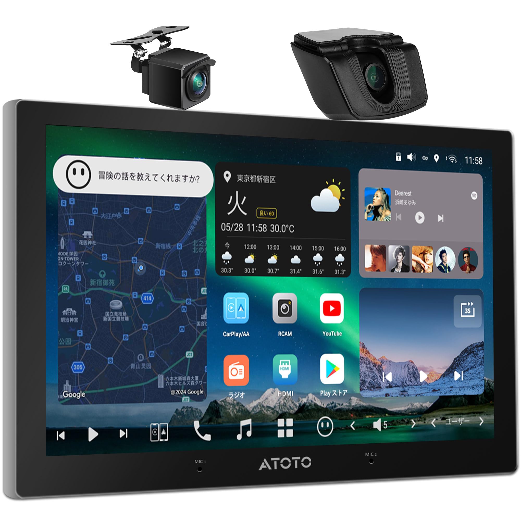 

дюйм ATOTOZONE X10 AI Android Double DIN Аудіо Подвійна Камера Бездротовий Carplay Android 4G GPS Подвійний Телефон 2 HDMI Розділений Екран [10 QLED] Навігація,