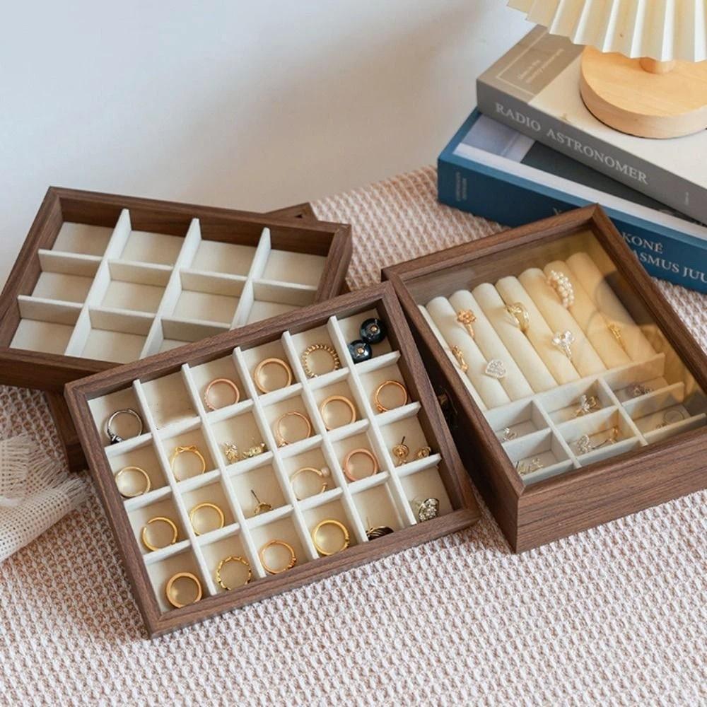 Glass Lid Jewelry Organizer Velvet Earrings Display Tray Multipurpose Ring Display Holder  Store