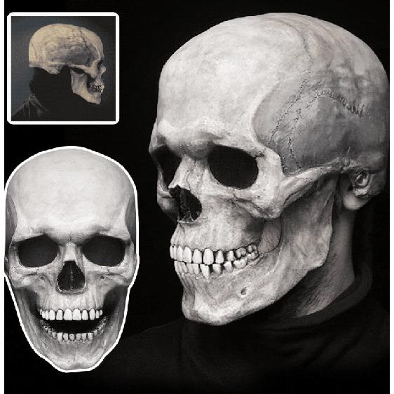 Halloween horror skull mask with movable mouth, skull headgear with movable mouth Latex white