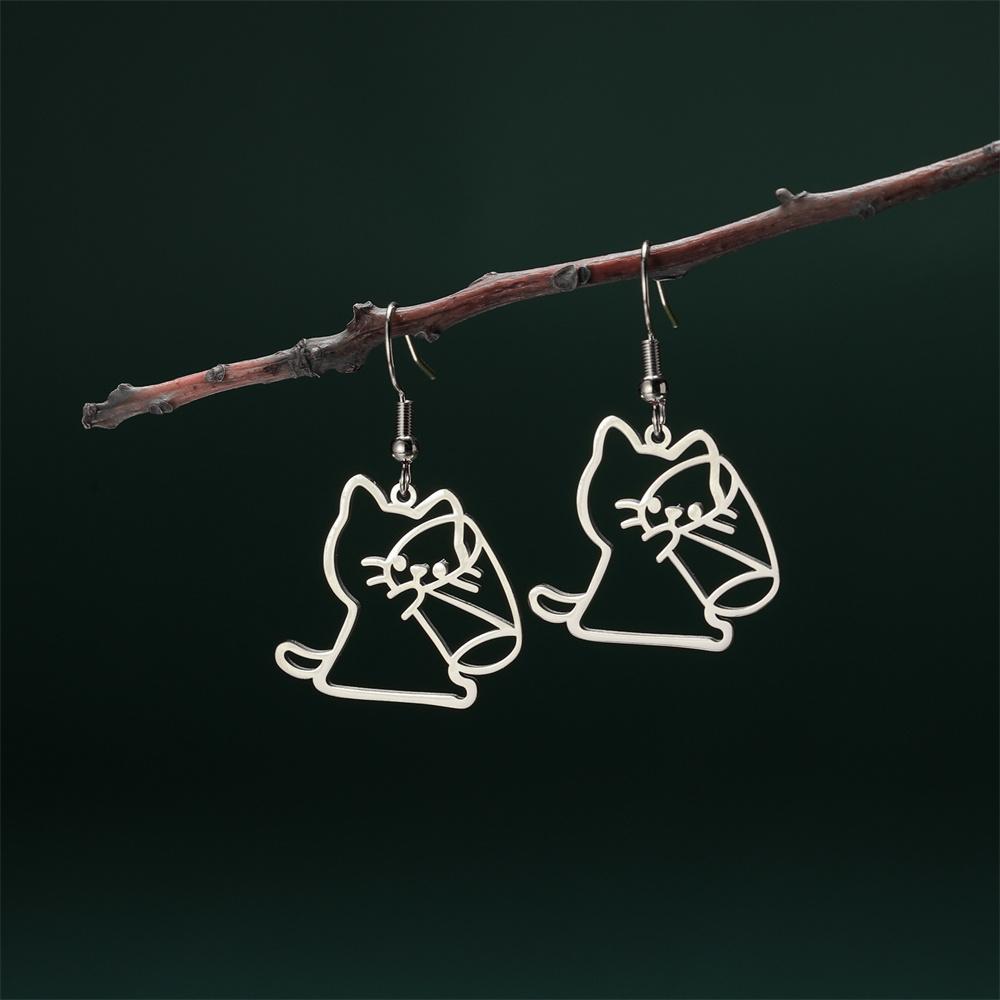 My Shape Cute Cat and Dog Dangle Earrings for Women Girls Stainless Steel Lovely Kitten Animal Drop Earring Fashion Jewelry Gift