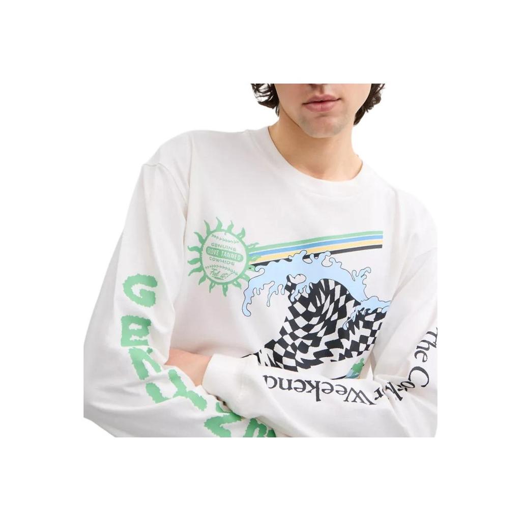 Coach SS25 Surf Print Long Sleeve Cotton T-Shirt Unisex Tops White CBD31-Y05