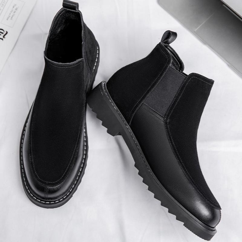 Boots for Men's Winter Suede Leather British Style Chelsea Mens Botas Trend Versatile Shoes Plush High Top Male Boots