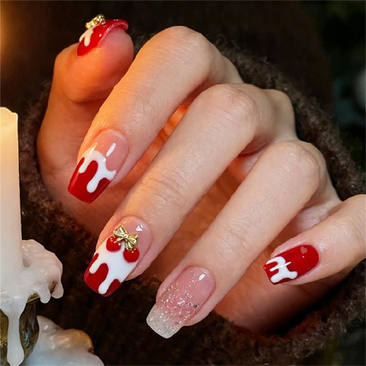 Christmas Holiday French Manicure Nail ABS Press on Nail Not Toxic False Nail Set Easy To Apply In Minutes 1