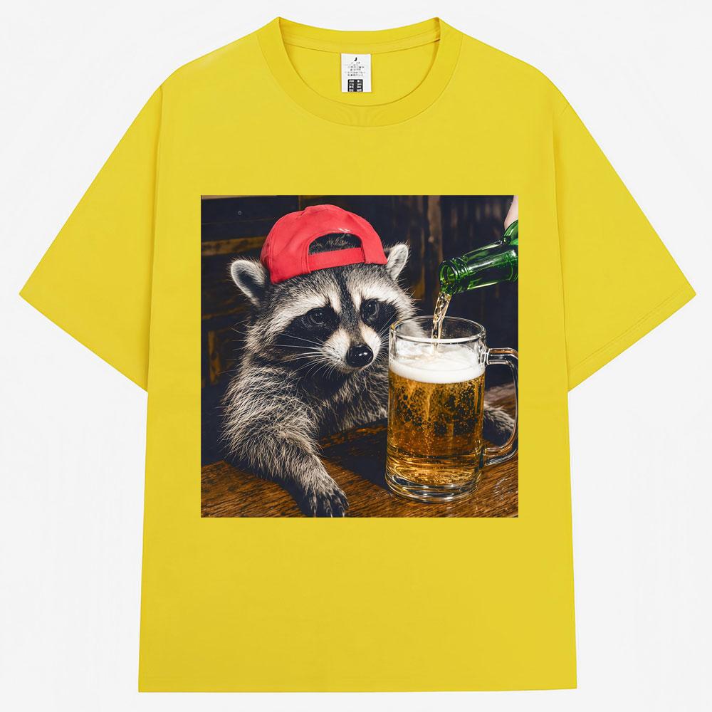 Funny Raccoon Beer Graphic T Shirts Unisex Vintage Fashion Short Sleeve Oversi Casual Summer Tshirts Streetwear