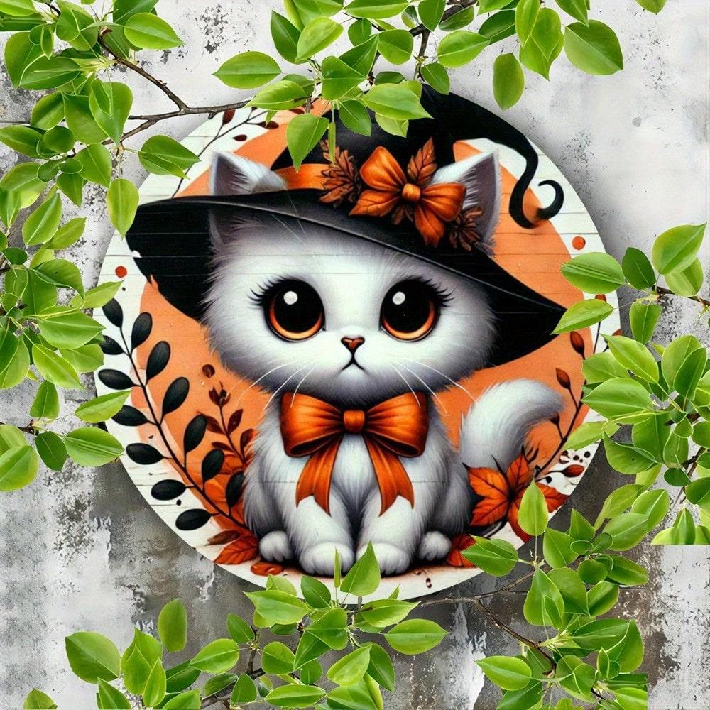 

Halloween Cat Iron Wall Sign 7.8 Inch Round Metal Decor for Home Porch Bedroom 20x20 різнокольоровий