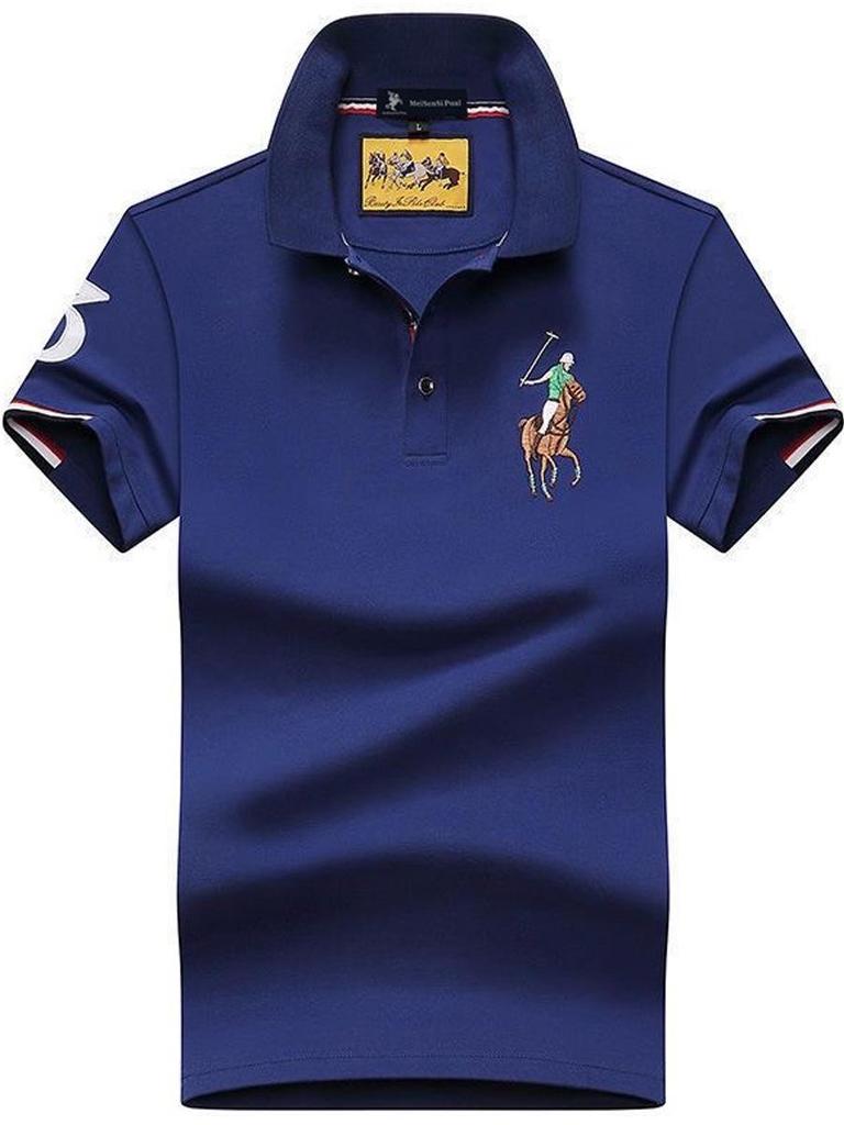 Authentisches Paul Herren Kurzarm-Polo mit Pferdelogo, gesticktem Kragen, Übergröße lockere Passform