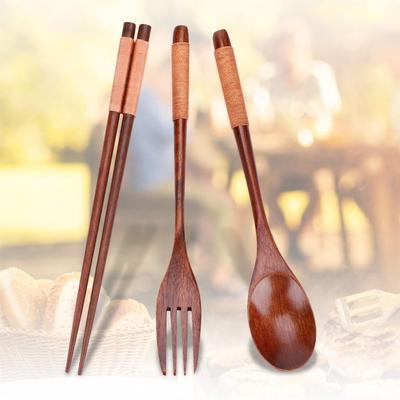 3 Pcs/Set With Thread Wooden Flatware Set Lightweight Dining Tableware Set Travel Use