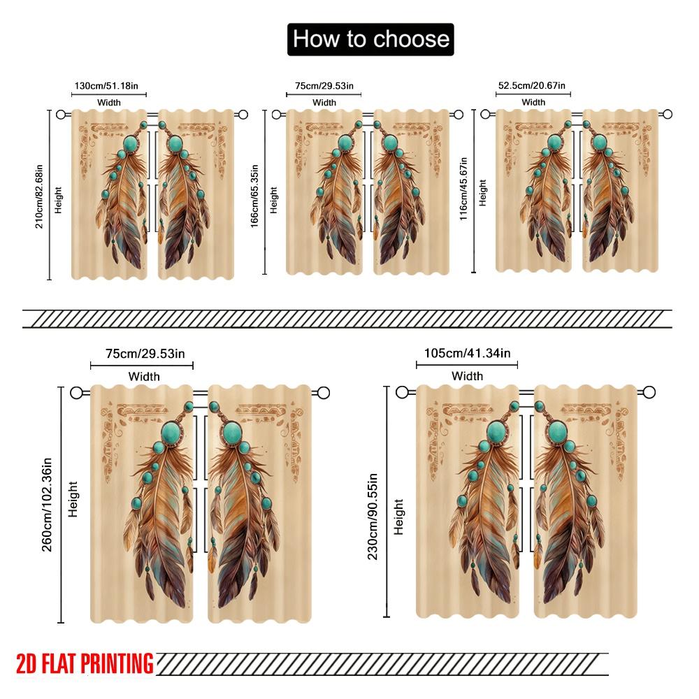 2pcs,2D plane printing Minimalist Curtains Feathered Elegance (2) Polyester Easy Install (without rod) Art Deco Festive for